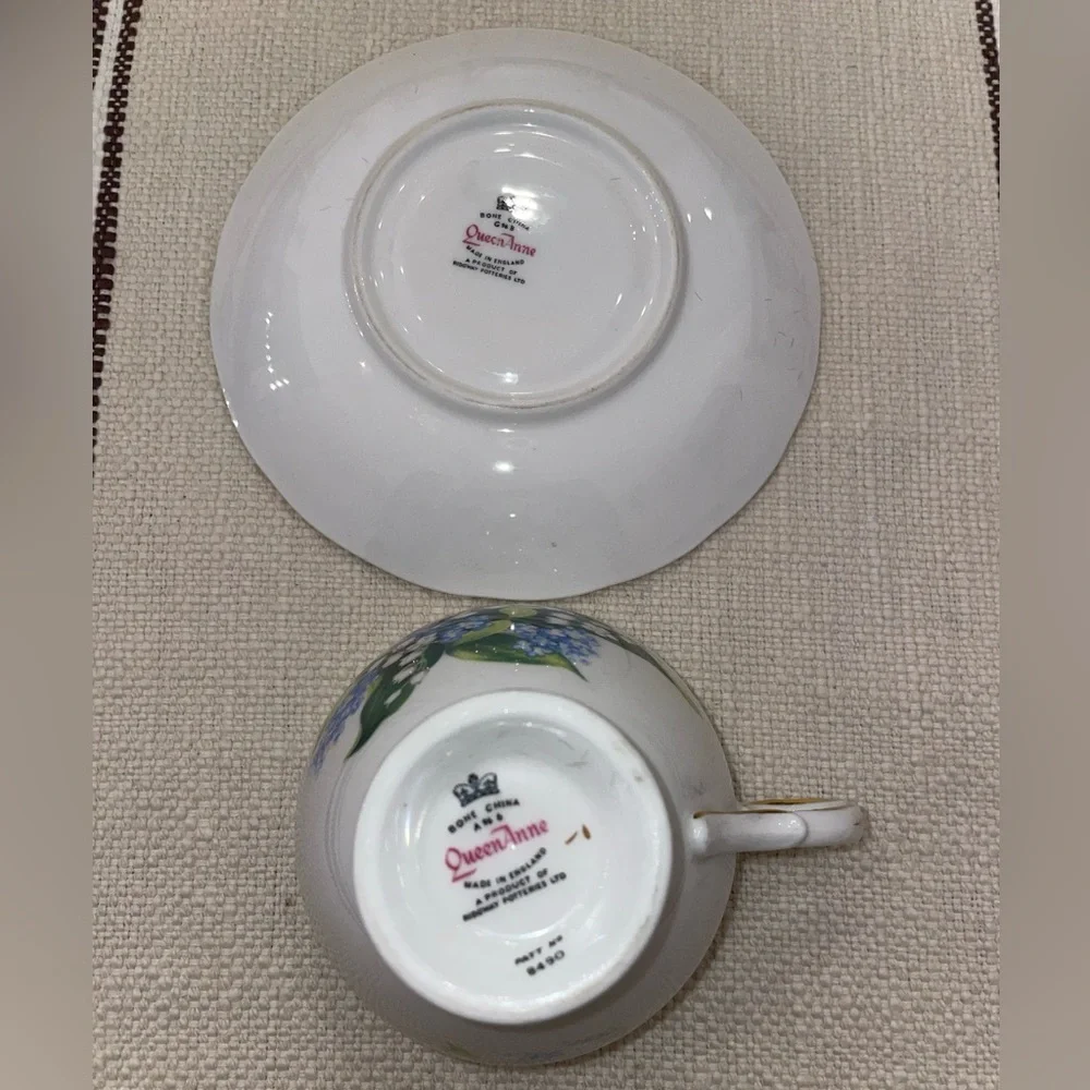 Queen Anne Bone china Ridgway potteries blue forget me not lily of valley